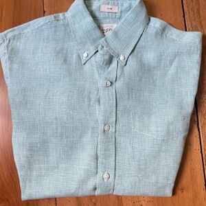 Men's Light Green Micro Houndstooth Linen Button-Down Shirt